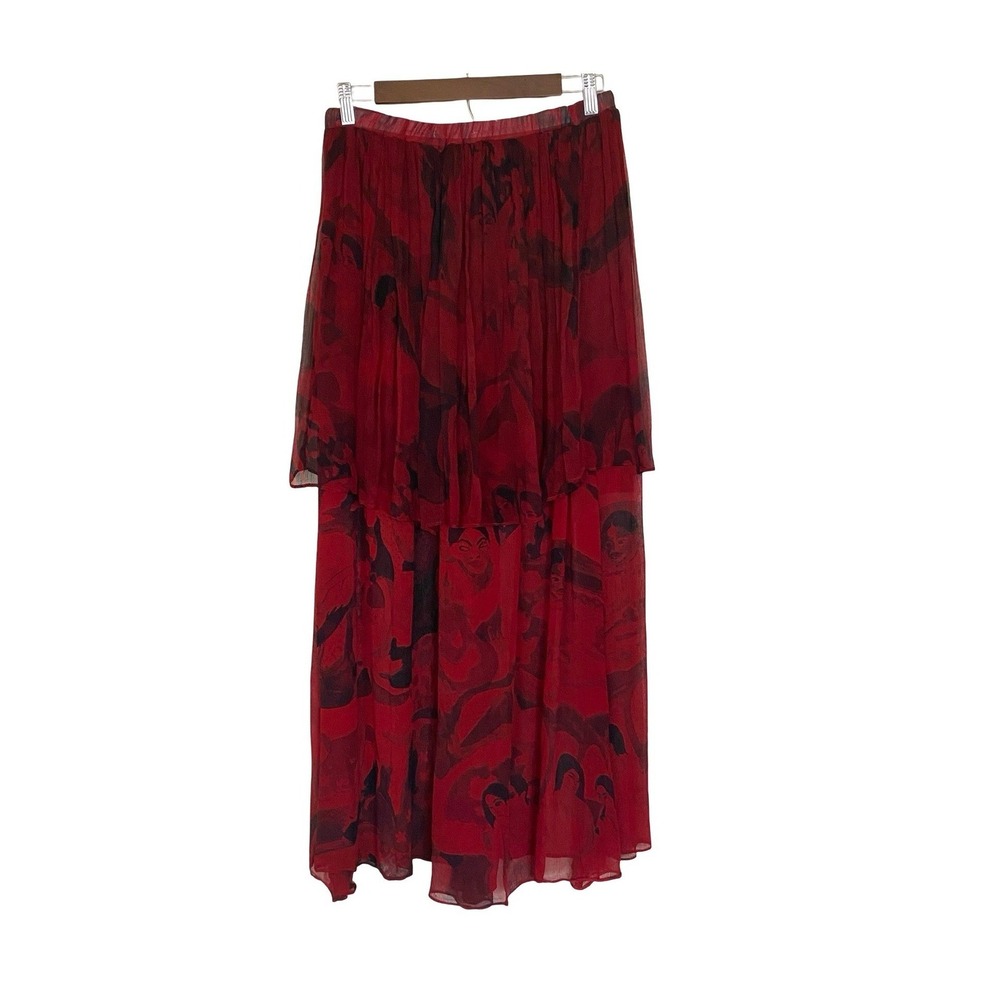 U.R.U Womens Wide Leg Pants One Size Red Black Portrait Print Overlay Art